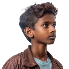 Tamil boy isolated on transparent background. Portrait of pakistani teenager - obrazy, fototapety, plakaty