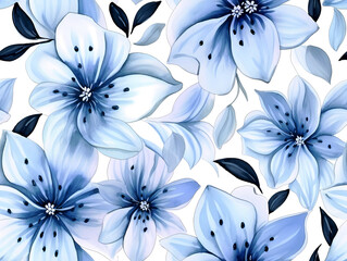 Blue floral watercolor seamless wallpaper background for crafts, scrapbooking, textile
