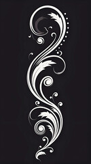 Elegant white floral design on a black background. Exquisite pattern.
