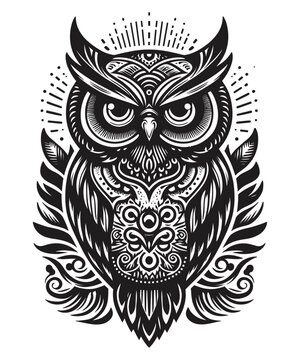  Cute celtic owl silhouette, vector illustration