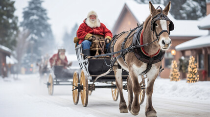 Naklejka na ściany i meble Santa Claus on a sleigh ride