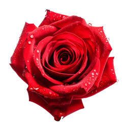 top view flower. Red roses with dewdrops on the petals. 