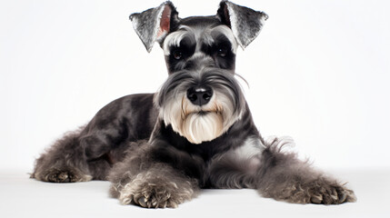 A Miniature Schnauzer dog sitting photo white background