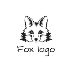 Vector black and white illustration of a fox in minimalist style. Can be used for logo and print on any background