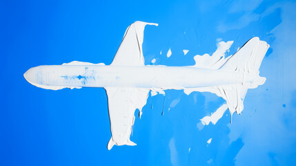 Fototapeta na wymiar An abstract blob of blue and white paint meant to represent an airplane, with a sun sticker in the corner.
