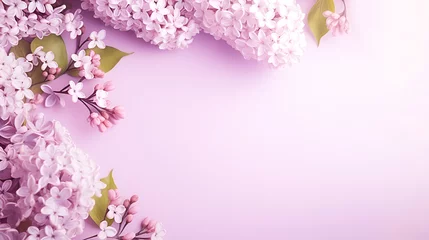 Fotobehang Frame from branches of blooming lilac. Spring purple background with copy space. © Наталья Зюбр