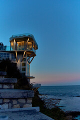 Elevator monument on the sea of ​​Ancona in Italy at sunset