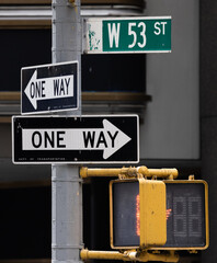 New York, USA: street signs one way and 53rd street