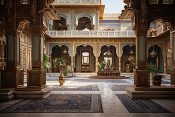 Oriental Palace from the inside, courtyard of a castle in India