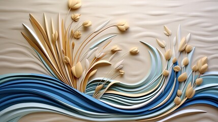 Paper cutting sculpture of wild grasses at the seashore