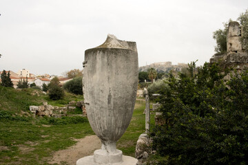 Ruins on the grounds of The Roman Agora in Athens, Greece