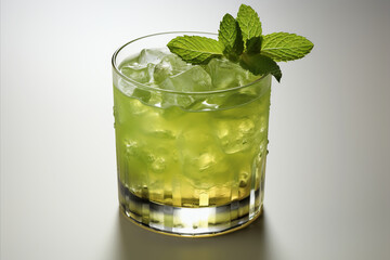  Mahito Cocktail, Crisp Ice, and Fresh Mint on a Light Background