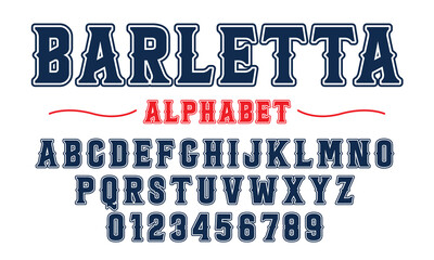 Editable typeface vector. Barletta sport font in american style for football, baseball or basketball logos and t-shirt. - obrazy, fototapety, plakaty