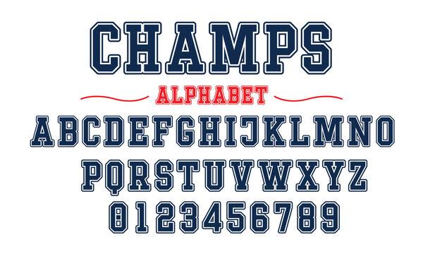 Editable typeface vector. Champs sport font in american style for football, baseball or basketball logos and t-shirt.