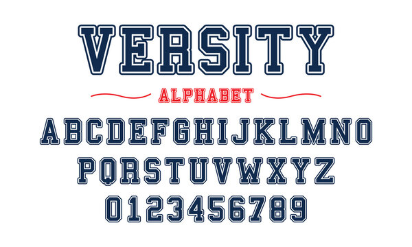 Editable typeface vector. Varsity sport font in american style for football, baseball or basketball logos and t-shirt.