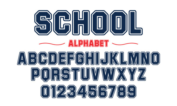 Editable typeface vector. School sport font in american style for football, baseball or basketball logos and t-shirt.