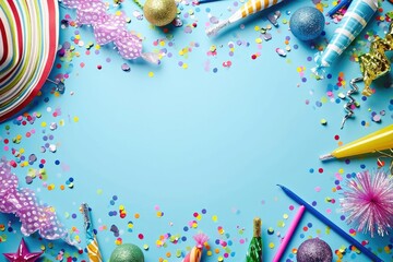 An ocean of joy and celebration, as vibrant aqua confetti rains down against a serene blue backdrop