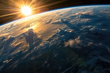 The blazing sun illuminates the vastness of outer space, casting a warm glow over the delicate planet earth, reminding us of our place in the grandeur of the universe