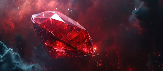 Red logo template with a falling ruby stone in space.