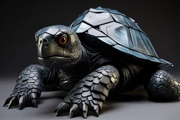 Foto op Plexiglas turtle on a gray background. toy. 3d rendering, Leatherback sea turtle, AI Generated © Ifti Digital