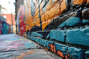 Naklejka premium Close up of a vibrant graffiti wall with artistic designs.