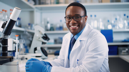 Scientist using a microscope in a laboratory setting