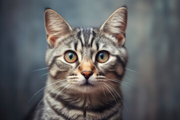Cute tabby cat with big eyes. Close-up, Portrait of a beautiful gray striped cat close up, AI Generated