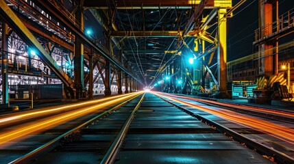 Fototapeta na wymiar Night View of the Rail, Night lines, Bokeh Bridge, traffic light trails at night