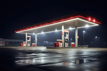 Brand Diversity: Highlighting Unique Designs, Logos, and Architecture of Various Fuel Stations - obrazy, fototapety, plakaty