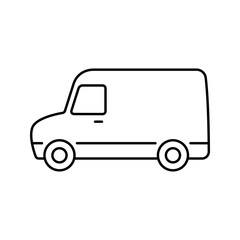 Van icon. Delivery truck. Black contour linear silhouette. Editable strokes. Side view. Vector simple flat graphic illustration. Isolated object on a white background. Isolate.