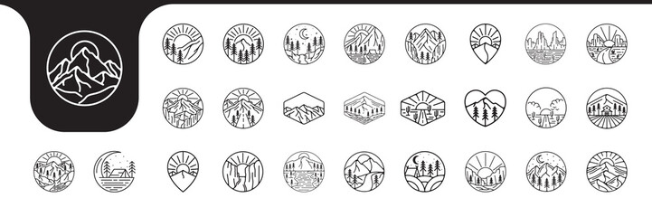 mountain outdoor line vintage badge icon logo design vector