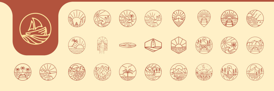 water outdoor line vintage badge icon logo design vector