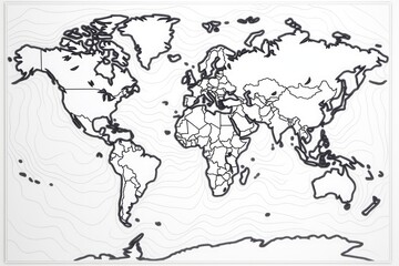 World map on a white background. Vector illustration. Eps 10, Outlined map of the world in line art, black and white, AI Generated