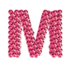 Pink symbols from spheres. 3d letter m