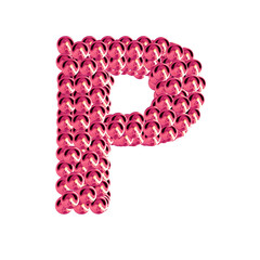 Pink symbols from spheres. 3d letter p