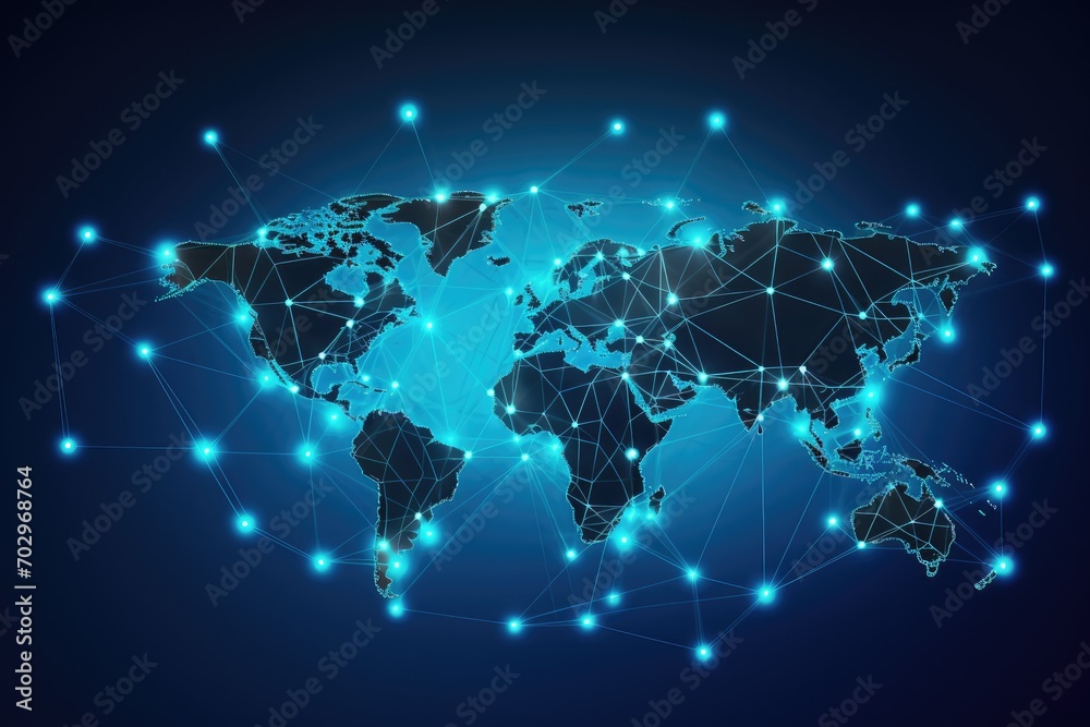 Poster abstract digital world map with connection lines and dots on blue background. vector illustration, p