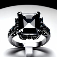 Beautiful black and white crystal ring isolated on white background.