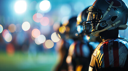 A team of athletes strategizing before a game, Teamwork, blurred background, with copy space
