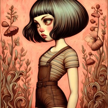 lowbrow art overalls girl