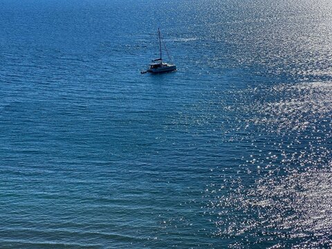 Yacht in the blue sea.