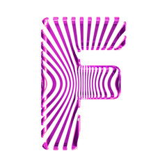 White symbol with ultra thin purple straps. letter f