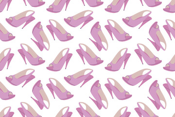Seamless pattern with pink stilettos. Women's pattern for March 8