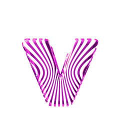 White symbol with ultra thin purple straps. letter v