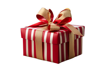 Obraz premium Red and white gift box wrapped with red and gold ribbon on a transparent background