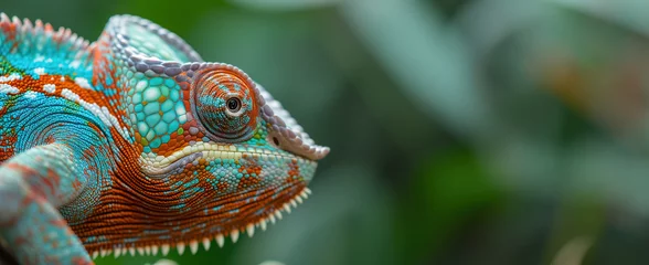 Foto op Canvas Close-up of a colorful chameleon on a tree branch © 22Imagesstudio