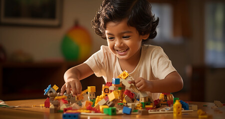 A young Indian toddler playing with toys