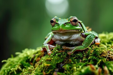 Tree frog sitting on moss.