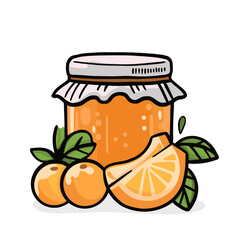 Set and set of fruit jam. Delicious jam in jars. Different flavors of jam: strawberry, kiwi, orange, grapes, blueberry, cherry, raspberry.