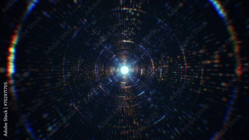 Wall mural abstract digital tunnel into virtual space consisting of a bright stream of particles
