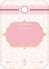 Textless wedding card with pink mandala and vintage decorative lines.